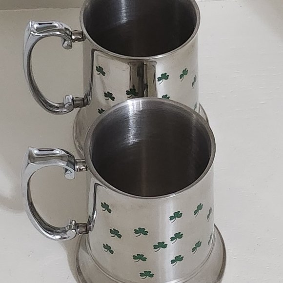 Shamrock 3 Leaf Clover Stainless Steel Set 2 Mugs Irish St Patrick's - Picture 5 of 10